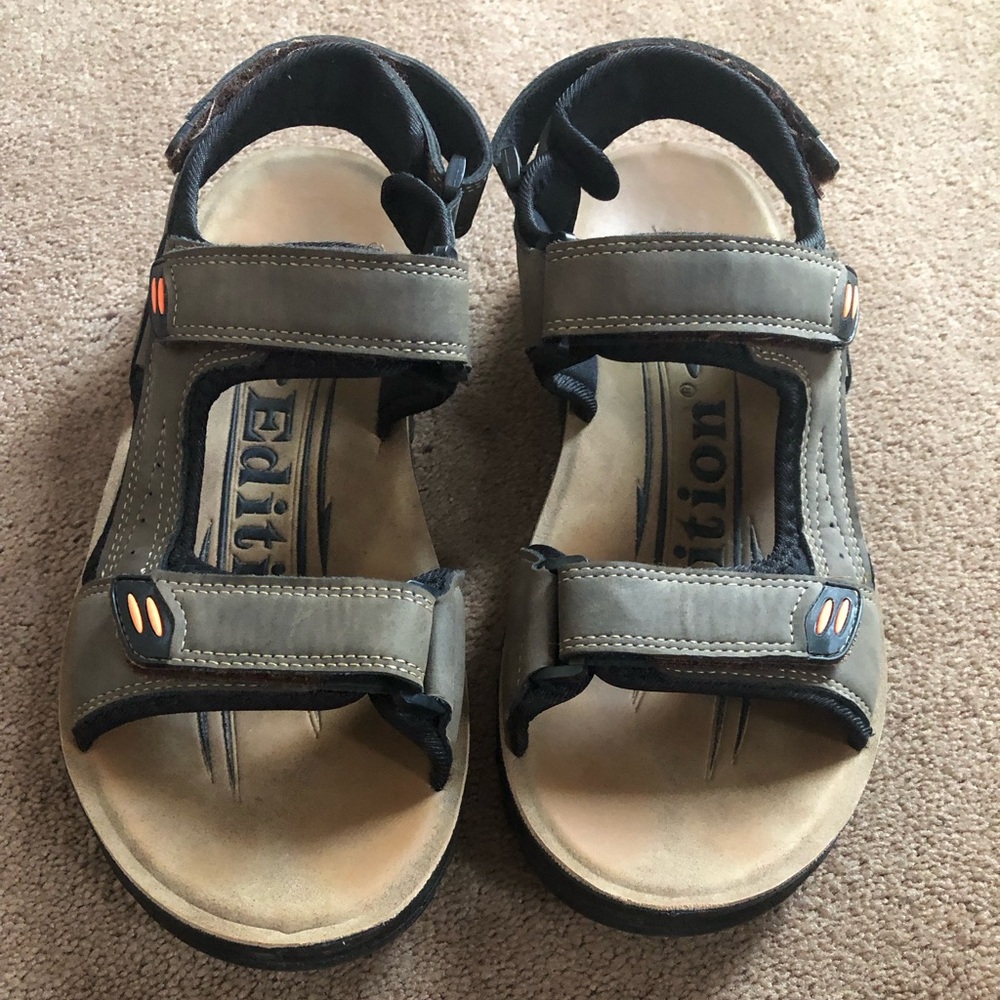 Sports edition Men's brown, black & orange  Outdoor Hook-and-Loop Sandals sz 9.5